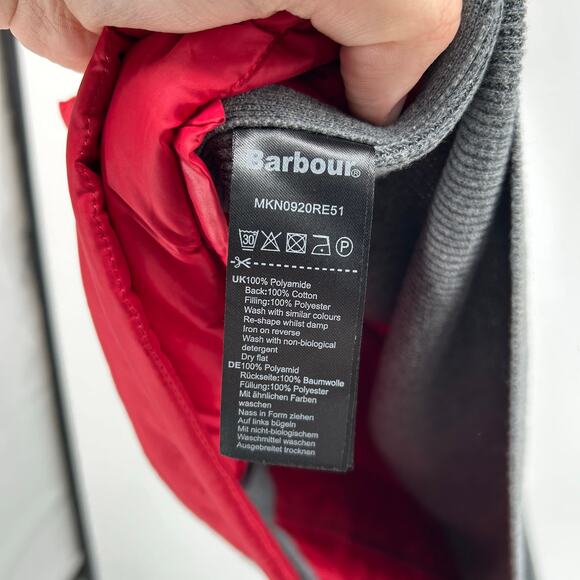 Men's Red Grey Barbour Weather Comfort Essential Gilet Quilted Snap Vest XL - Picture 7 of 8